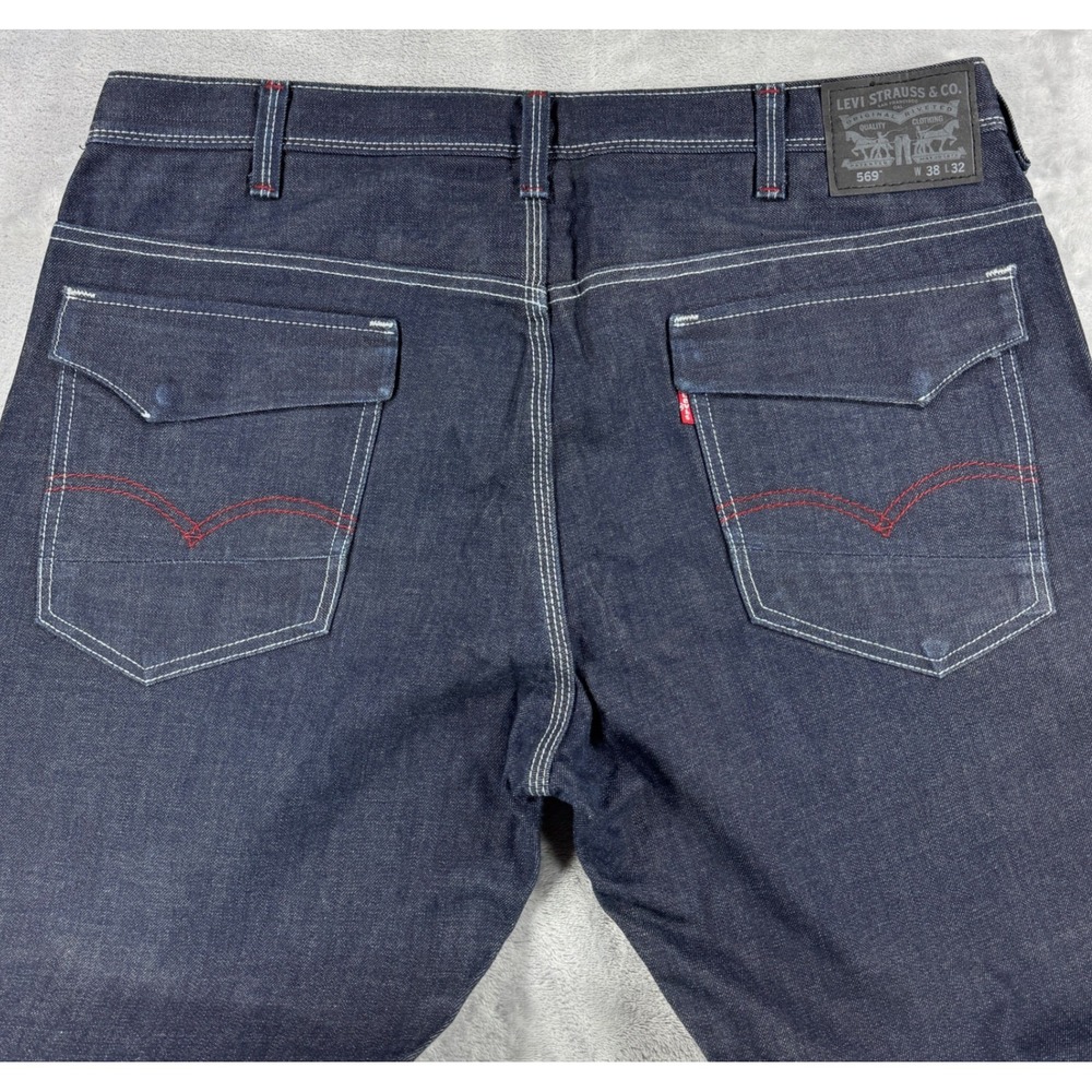 LEVI'S 569 Loose Straight Jeans Mens 38x32 Dark Wash Flap Pockets Y2K Style - Picture 4 of 13